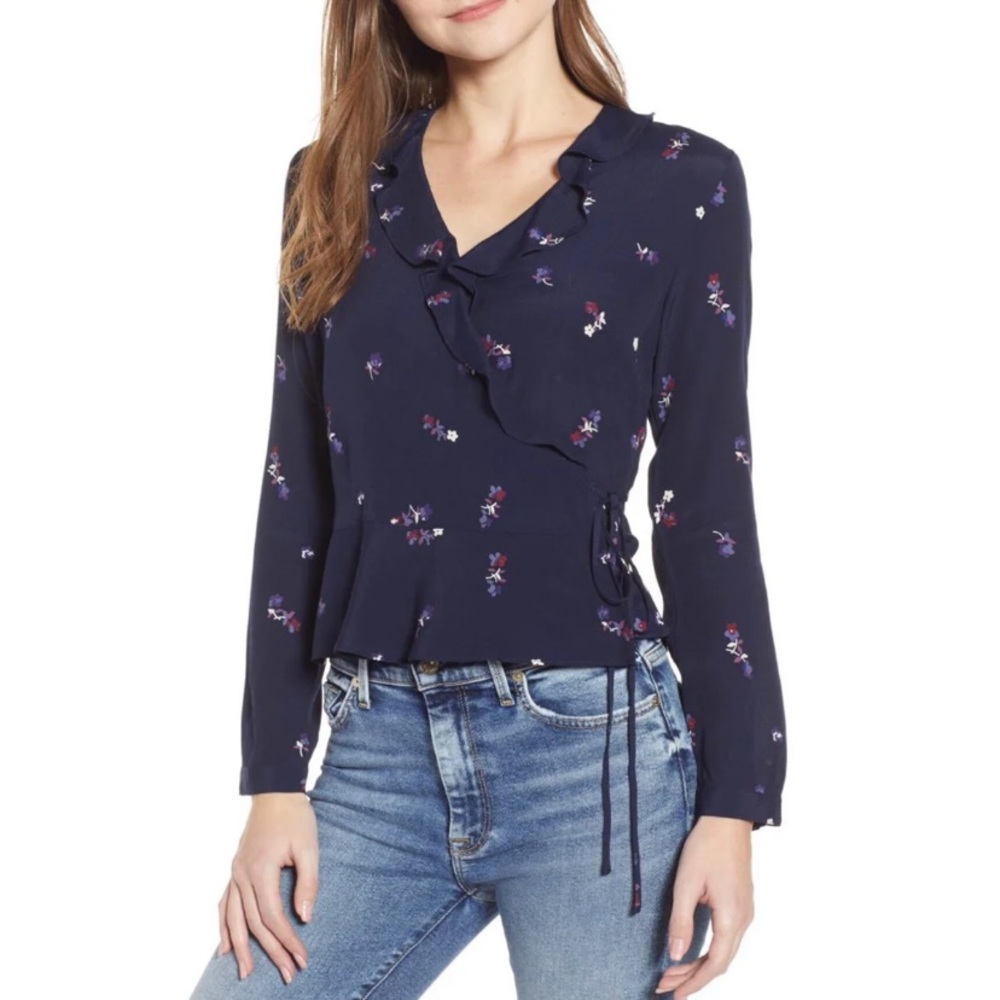 Rails Floral Print Ruffle Wrap Blouse top